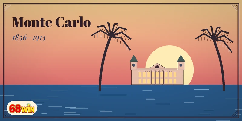 Poster Belle Époque mặt tiền casino Monte Carlo lúc hoàng hôn