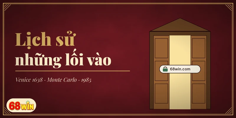 Cánh cửa gỗ cổ mở ra thanh địa chỉ web, minh họa lịch sử những lối vào sòng bạc