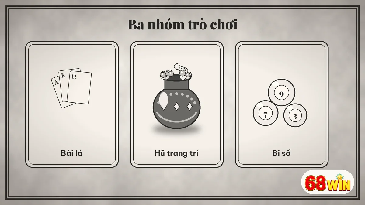 Ba icon bài lá hũ trang trí và cụm bi số