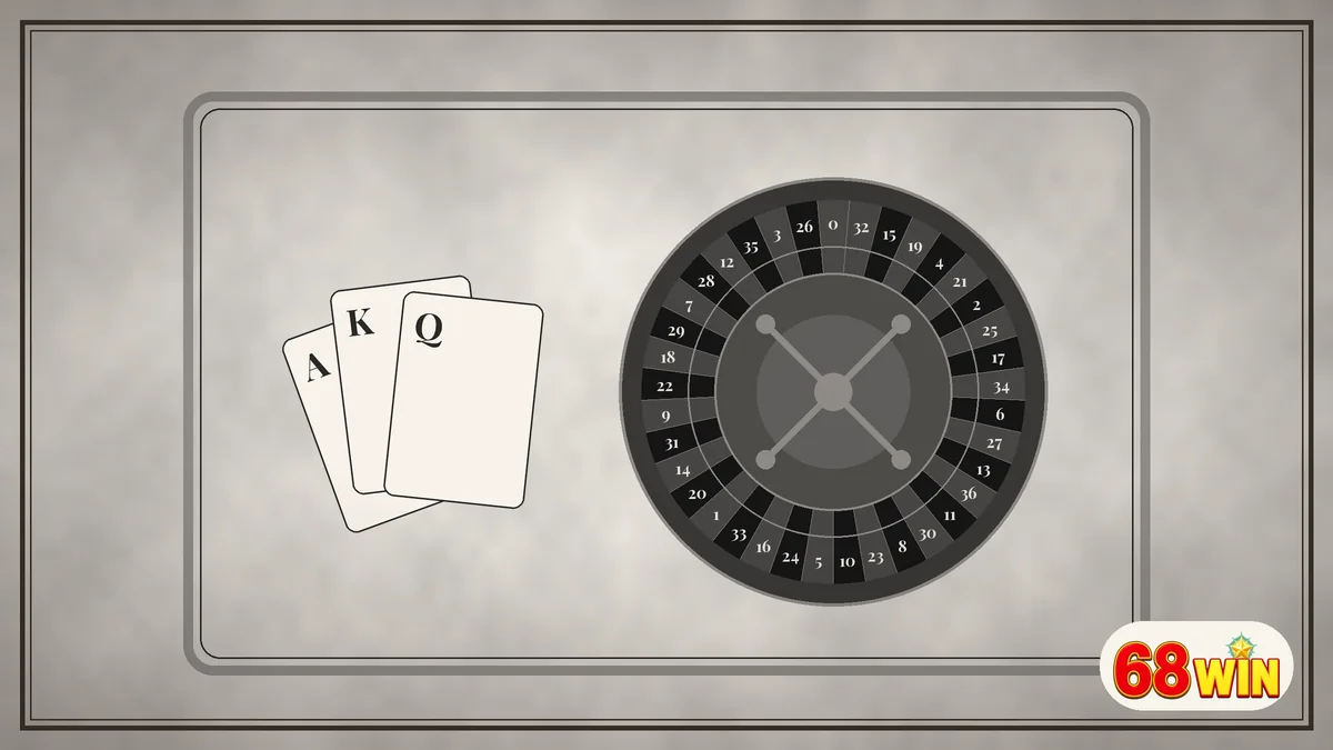 Bài lá và bánh roulette trong khung xám bạc