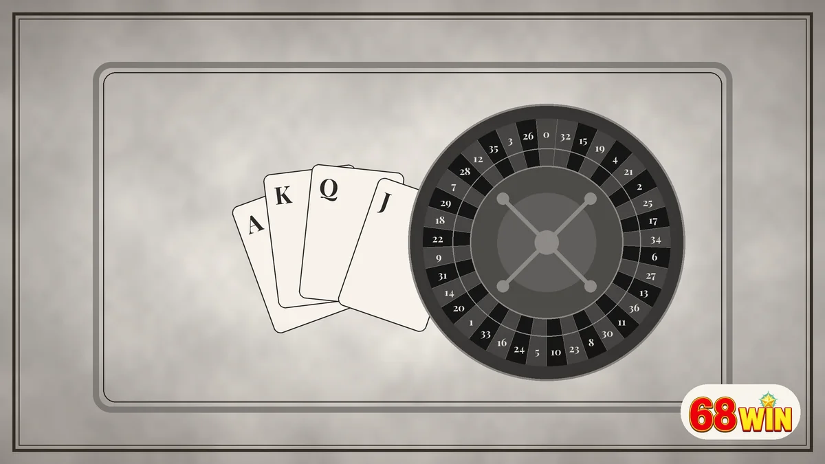 Khung xám chứa bài lá và vòng quay roulette