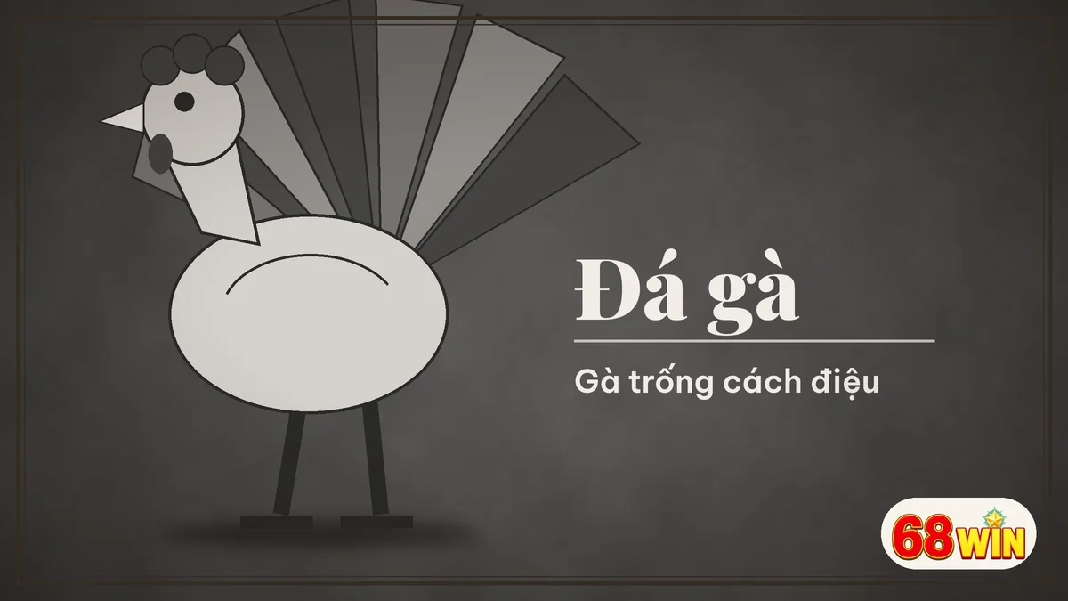 Icon gà trống xám trắng cạnh chữ trắng nền xám đậm