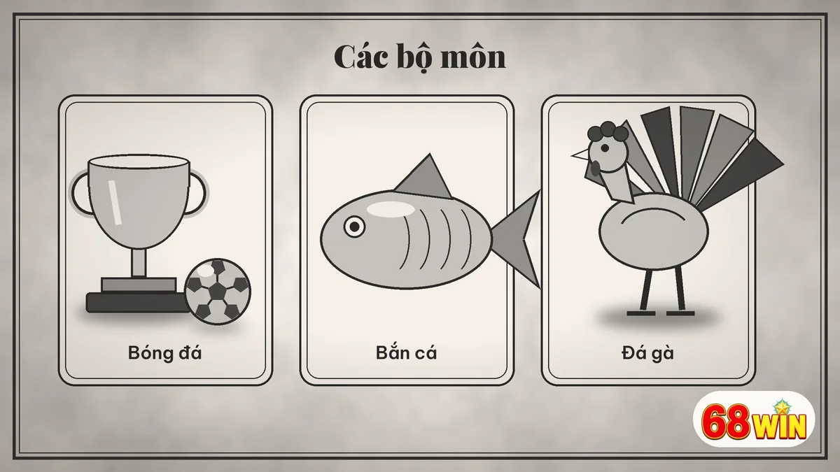 Ba icon cúp bóng cá và gà trống tông xám