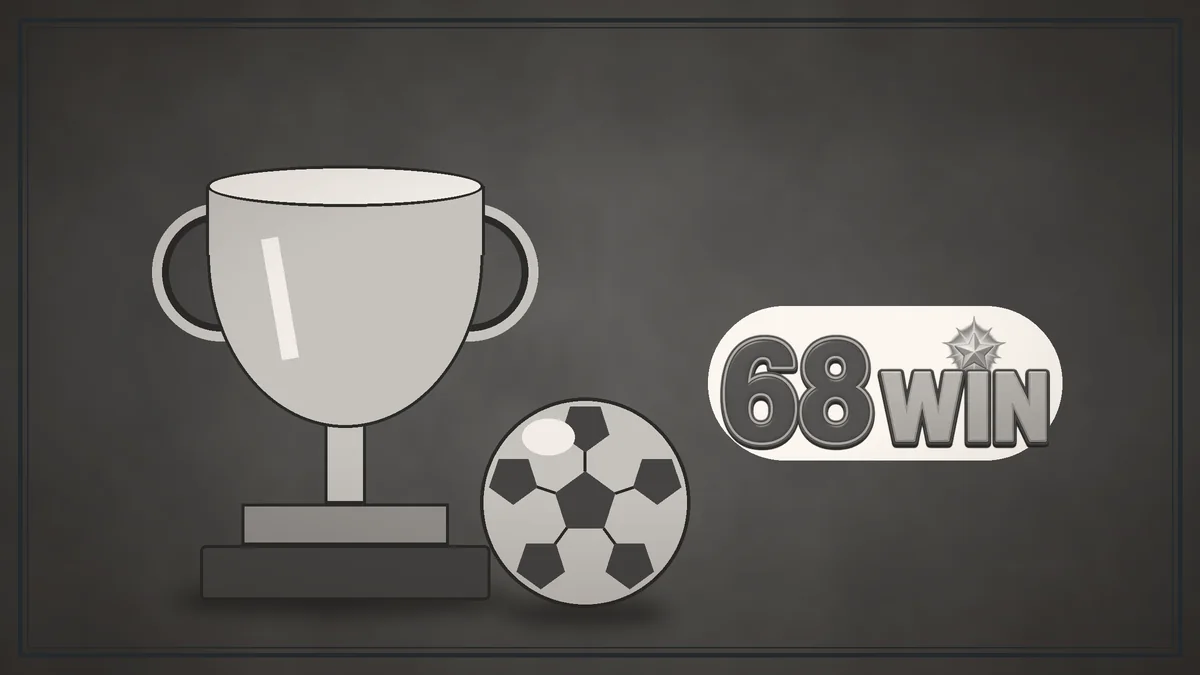 Cúp bạc bóng đá cạnh logo 68win nền xám
